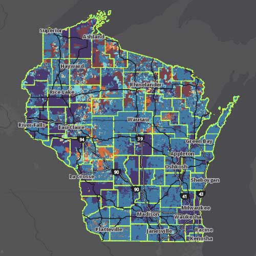 Broadband access in Wisconsin map