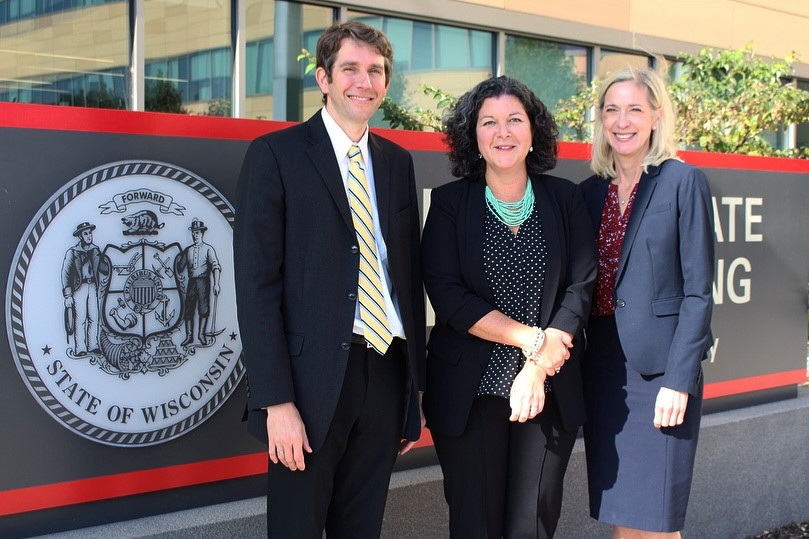 Chairperson Valcq with Commissioners Nowak and Huebner at the Hill Farms State Office Building