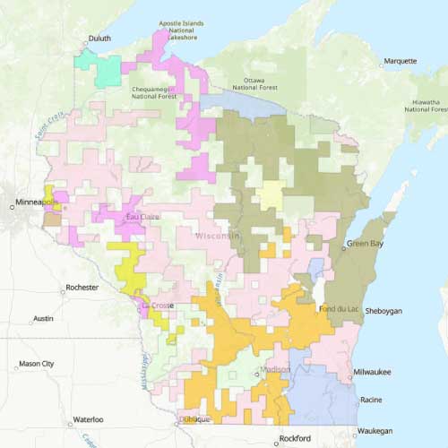 Natural gas service territories in Wisconsin map