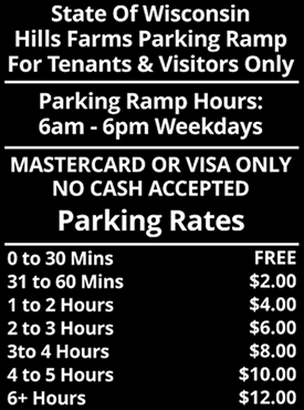 Hill Farms Parking Rates: 0 to 30 mins is free, up to 60 mins is $2, adding $2 for each additional hour