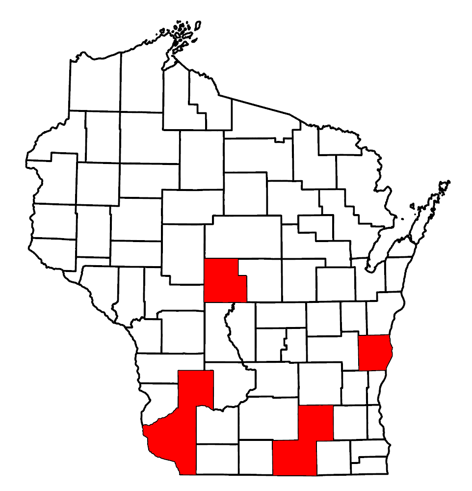 Image of Wisconsin map and highlighted counties
